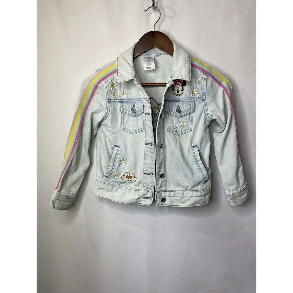 Disney  Girl's Minnie Mouse Sequin  Denim Jean Jacket Size 5/6 Vacation Blingy